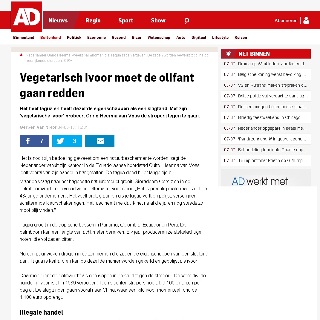 Vegetarisch ivoor moet de olifant gaan redden